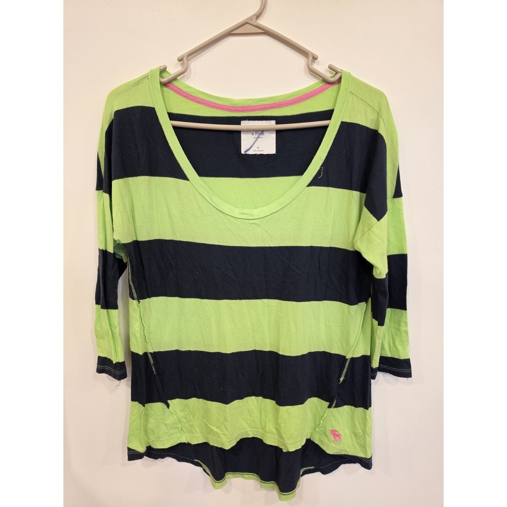 Abercrombie & Fitch Neon Green Striped Top Women's Medium Y2K Preppy Emo Indie